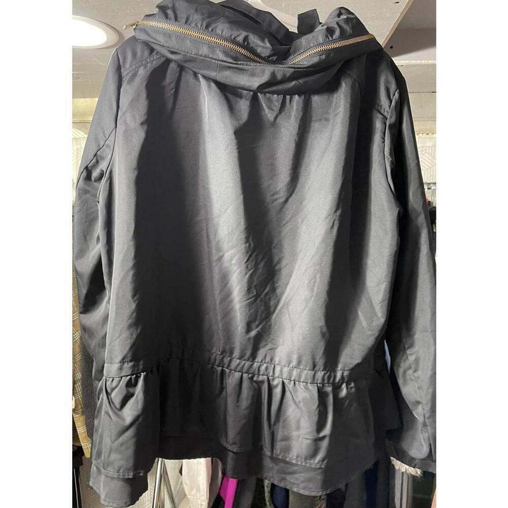 Women's Black Large Zara Outerwear Jacket Hooded gold zippers - Picture 3 of 4